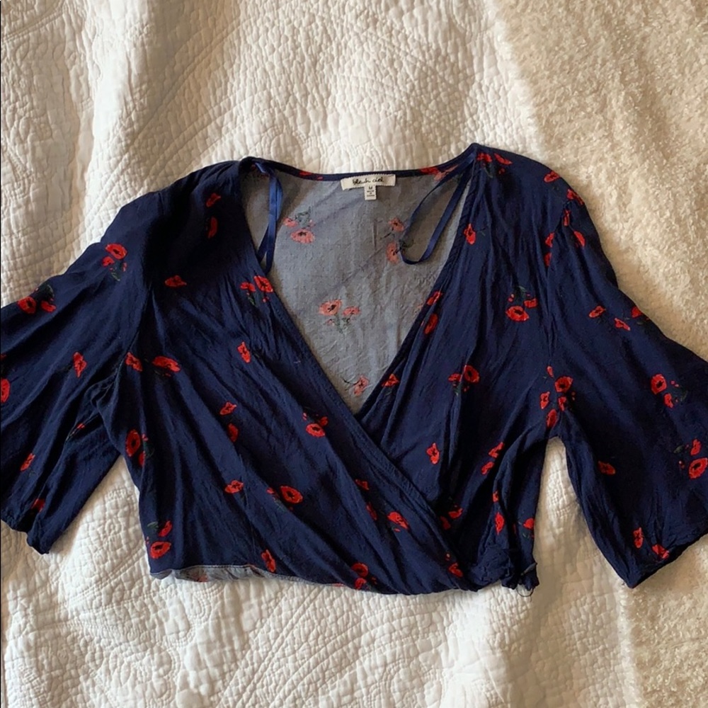 Cropped quarter inch bell sleeve blouse